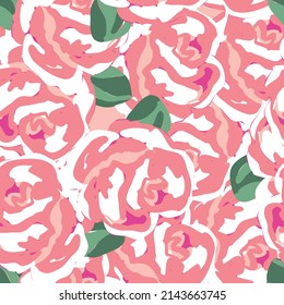 Ilustración vectorial colorida primavera con rosas rosadas. Estilo de caricatura. Diseño para tela, textil, papel. Impresión de vacaciones para Pascua, cumpleaños, 8 de marzo. Flores con hojas.