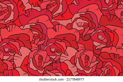 Spring colorful vector illustration with pink roses. Cartoon style. Design for fabric, textile, paper. Holiday print for Easter, Birthday, 8 march. Flowers with leaves.