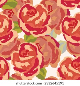 Spring colorful vector illustration with pink roses. Cartoon style. Design for fabric, textile, paper. Holiday print for Easter, Birthday, 8 march. Flowers with leaves.