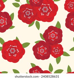 Spring colorful vector illustration with pink roses. Cartoon style. Design for fabric, textile, paper. Holiday print for Easter, Birthday, 8 March. Flowers with leaves.