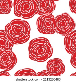 Spring colorful vector illustration with red roses. Cartoon style. Design for fabric, textile, paper. Holiday print for Easter, Birthday, 8 March. Flowers with leaves.
