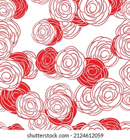 Spring colorful vector illustration with red roses. Cartoon style. Design for fabric, textile, paper. Holiday print for Easter, Birthday, 8 March. Flowers with leaves.
