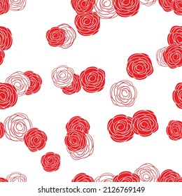 Spring colorful vector illustration with red roses. Cartoon style. Design for fabric, textile, paper. Holiday print for Easter, Birthday, 8 March. Flowers with leaves.