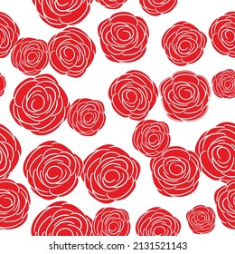 Spring colorful vector illustration with red roses. Cartoon style. Design for fabric, textile, paper. Holiday print for Easter, Birthday, 8 March. Flowers with leaves.