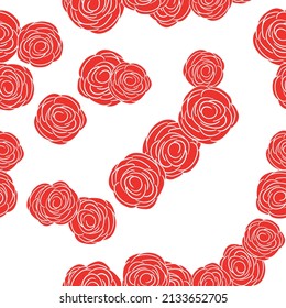 Spring colorful vector illustration with red roses. Cartoon style. Design for fabric, textile, paper. Holiday print for Easter, Birthday, 8 March. Flowers with leaves.
