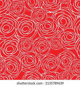 Spring colorful vector illustration with red roses. Cartoon style. Design for fabric, textile, paper. Holiday print for Easter, Birthday, 8 March. Flowers with leaves.