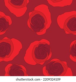 Spring colorful vector illustration with red roses. Cartoon style. Design for fabric, textile, paper. Holiday print for Easter, Birthday, 8 March. Flowers silhouette.