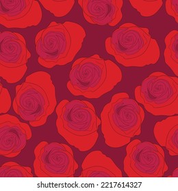 Spring colorful vector illustration with red roses. Cartoon style. Design for fabric, textile, paper. Holiday print for Easter, Birthday, 8 March. Flowers silhouette.