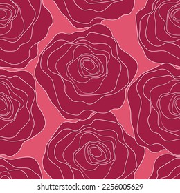 Spring colorful vector illustration with rink roses. Cartoon style. Design for fabric, textile, paper. Holiday print for Easter, Birthday, 8 March. Flowers with leaves.