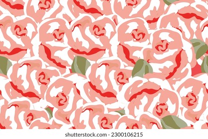 Spring colorful vector illustration with roses. Cartoon style. Fashion print for wallpaper, fabric, textile. Minimal linear style.