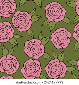 Spring colorful vector illustration with roses. Cartoon style. Design for fabric, textile, paper. Holiday print for Easter, Birthday, 8 march. Flowers with leaves.