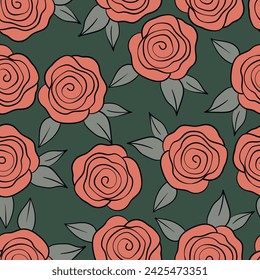 Spring colorful vector illustration with roses. Cartoon style. Design for fabric, textile, paper. Holiday print for Easter, Birthday, 8 march. Flowers with leaves.