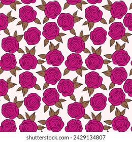 Spring colorful vector illustration with roses. Cartoon style. Design for fabric, textile, paper. Holiday print for Easter, Birthday, 8 march. Flowers with leaves.