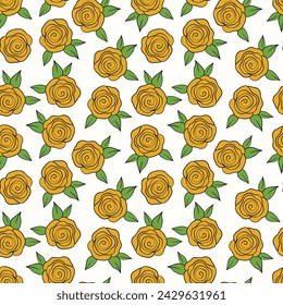 Spring colorful vector illustration with roses. Cartoon style. Design for fabric, textile, paper. Holiday print for Easter, Birthday, 8 march. Flowers with leaves.