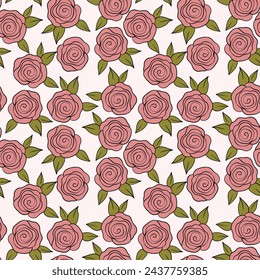 Spring colorful vector illustration with roses. Cartoon style. Design for fabric, textile, paper. Holiday print for Easter, Birthday, 8 march. Flowers with leaves.