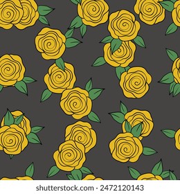 Spring colorful vector illustration with roses. Cartoon style. Design for fabric, textile, paper. Holiday print for Easter, Birthday, 8 march. Flowers with leaves.