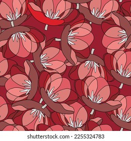 Spring colorful vector illustration with tulips. Cartoon style. Design for fabric, textile, paper. Holiday print for Easter, Birthday, 8 March. Flowers with leaves.