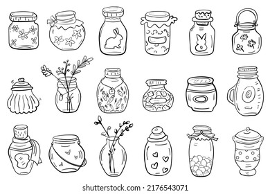 Spring coloring jar. Happy Easter. Black and white Illustration