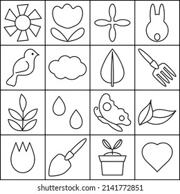 Spring. Coloring Page For Children. Graphic Vector Composition Of Squares. Coloring Book For Kids