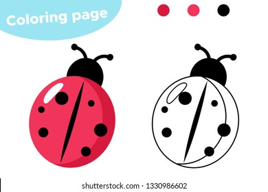 Spring coloring page, cute cartoon ladybug. Educational game for preschool kids. Vector illustration.