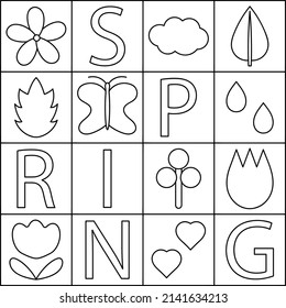 Spring. Coloring Page. Neo Geo Style. Graphics Spring Theme. Vector Composition Of Squares.