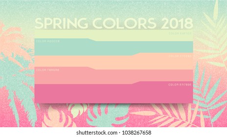 Spring Colors 2018. Banner. Floral card. Spring blossom. Text. Seasonal holiday. Sale Poster, voucher discount. Fashion Memphis style background or wallpaper