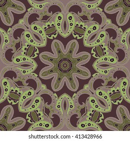 Spring colors background. Vector illustration. Seamless pattern with colorful mandala. Figure in the oriental style with traditional elements. Boho surface design