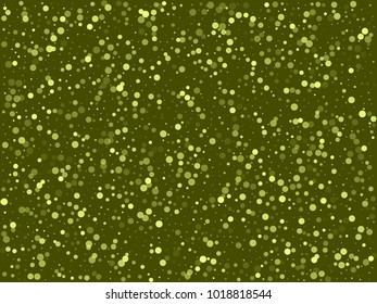 Spring colors confetti circle decoration for card background, holiday vector illustration. Earth day background. Round yellow confetti dots, circles chaotic scatter, trendy rich bokeh green background