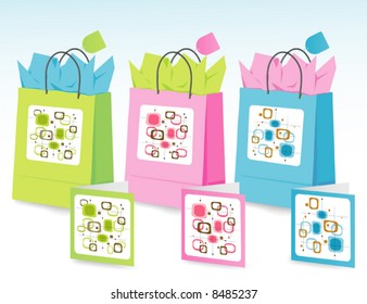 Spring Colors Gift Bags With Tissue And Matching Card; Easy-edit Layered File