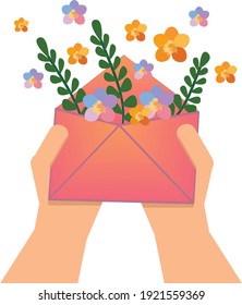 primavera viene un sobre con flores