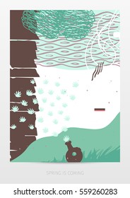 Spring is coming - abstract vector illustration, hand-drawn textures and design elements. Suitable for covers, posters, cards, invitations, placards, brochures, flyers, etc