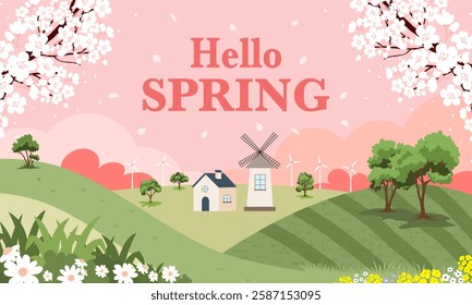 Spring is coming banner. Trendy texture. Season vocation, weekend, holiday logo. Spring Time Wallpaper. Happy spring Day. Spring vector Lettering text. Fashionable styling. Flower vector.