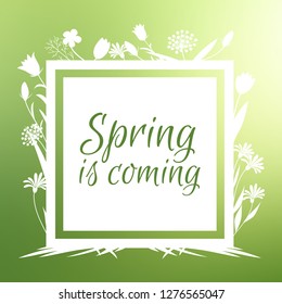 Spring is coming banner and vector design with flowers sihouettes