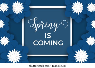 Spring is coming with blue and white paper flowers