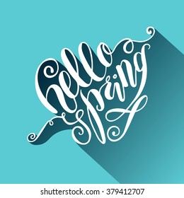 Spring is coming brush lettering blue