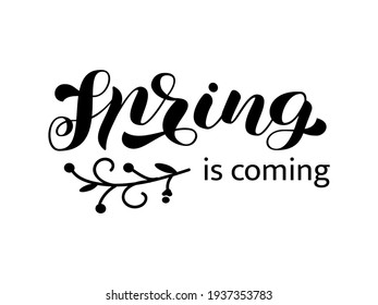 Spring is coming brush lettering. Vector stock illustration for poster
