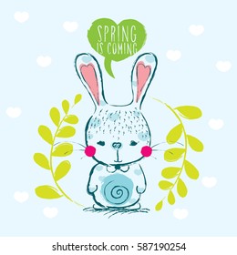 Spring is coming - cute bunny vector illustration