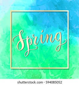 Spring is coming, hand drawn lettering quote. Modern brush calligraphy. T-shirt or greeting card template.