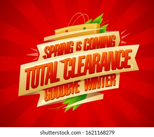 Spring is coming poster design, good bye winter, total clearance advertising banner