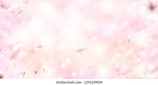 Spring is coming. Sakura petals falling down. Beautiful  Pink background with branch of cherry blossom. Vector watercolor illustration of sakura. 
