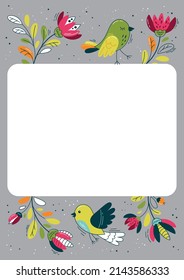 Spring is coming. Spring sale frame.  Frame with spring flowers and birds. 