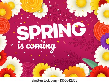 Spring is coming vector concept. Photoreal vector layered illustration 
