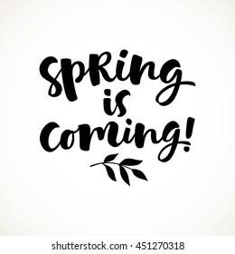 Spring is coming vector lettering illustration. Hand drawn phrase. Handwritten modern brush calligraphy for invitation and greeting card, t-shirt, prints and posters