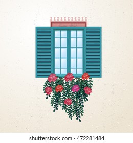 Spring is coming, window with flowers - vector illustration.