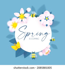 Spring is comming. Cute flower design. Apple tree and sakura blossom.