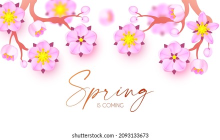 Spring is comming. Cute flower design. Apple tree and sakura blossom.