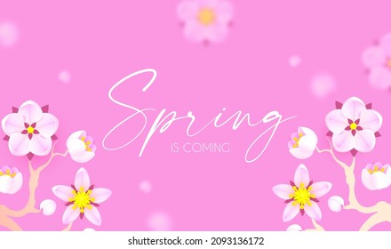 Spring is comming. Cute flower design. Apple tree and sakura blossom.