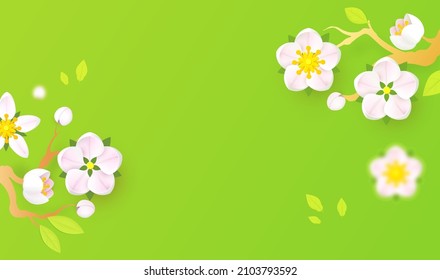 Spring is comming. Cute flower design with apple tree blossom, butterflies and bees.