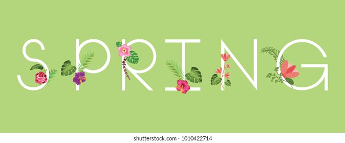 Spring composition with flowers and stylish alphabetical letters