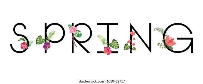 Spring composition with flowers and stylish alphabetical letters